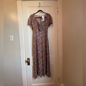 Blush Maxi Dress with Floral Pattern in Purple and Red ; Wedding Guest